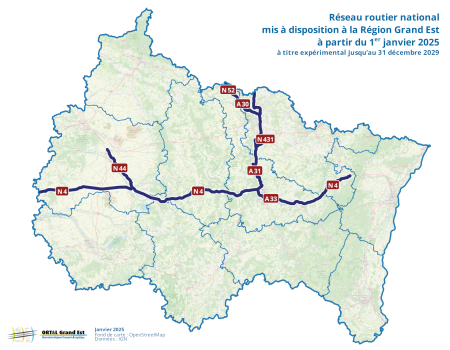 Réseau routier national mis à disposition à la Région Grand Est à partir du 1er janvier 2025